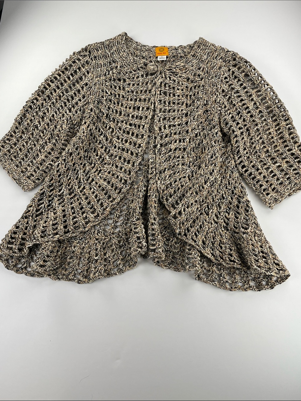 Ruby Rd. Open-Weave Crochet Shrug in Beige & Black Mix W/Metallic Accents Sz XL